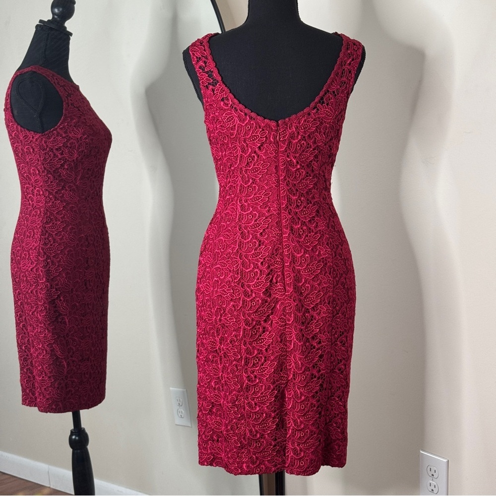 White House Black Market Lace Sleeveless Sheath Cocktail Dress Cherry Red Size 0 - Picture 3 of 5